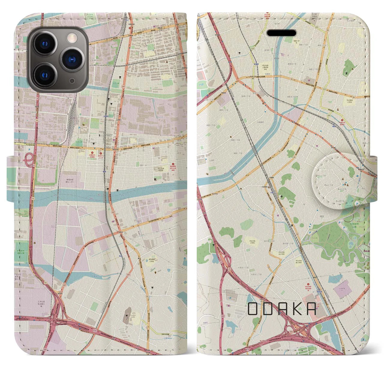 【大高】地図柄iPhoneケース（手帳両面タイプ・ナチュラル）iPhone 11 Pro Max 用