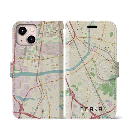 【大高（愛知県）】地図柄iPhoneケース（手帳タイプ）ナチュラル・iPhone 13 mini 用