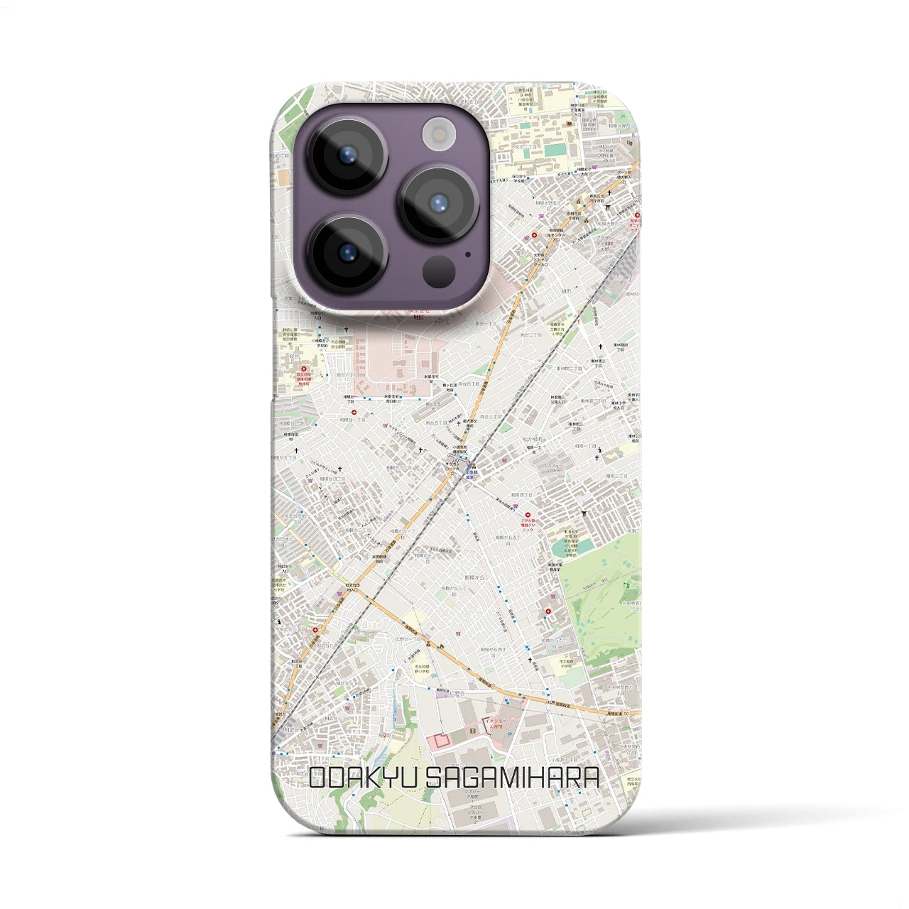 【小田急相模原】地図柄iPhoneケース（バックカバータイプ・ナチュラル）iPhone 14 Pro 用
