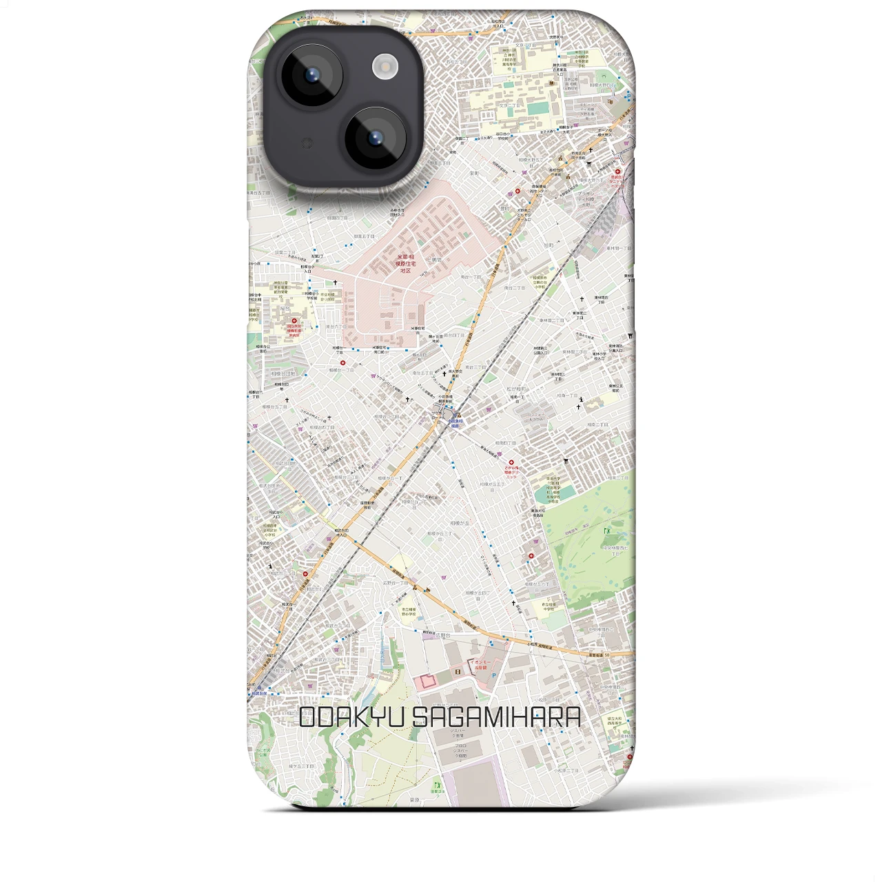 【小田急相模原】地図柄iPhoneケース（バックカバータイプ・ナチュラル）iPhone 14 Plus 用