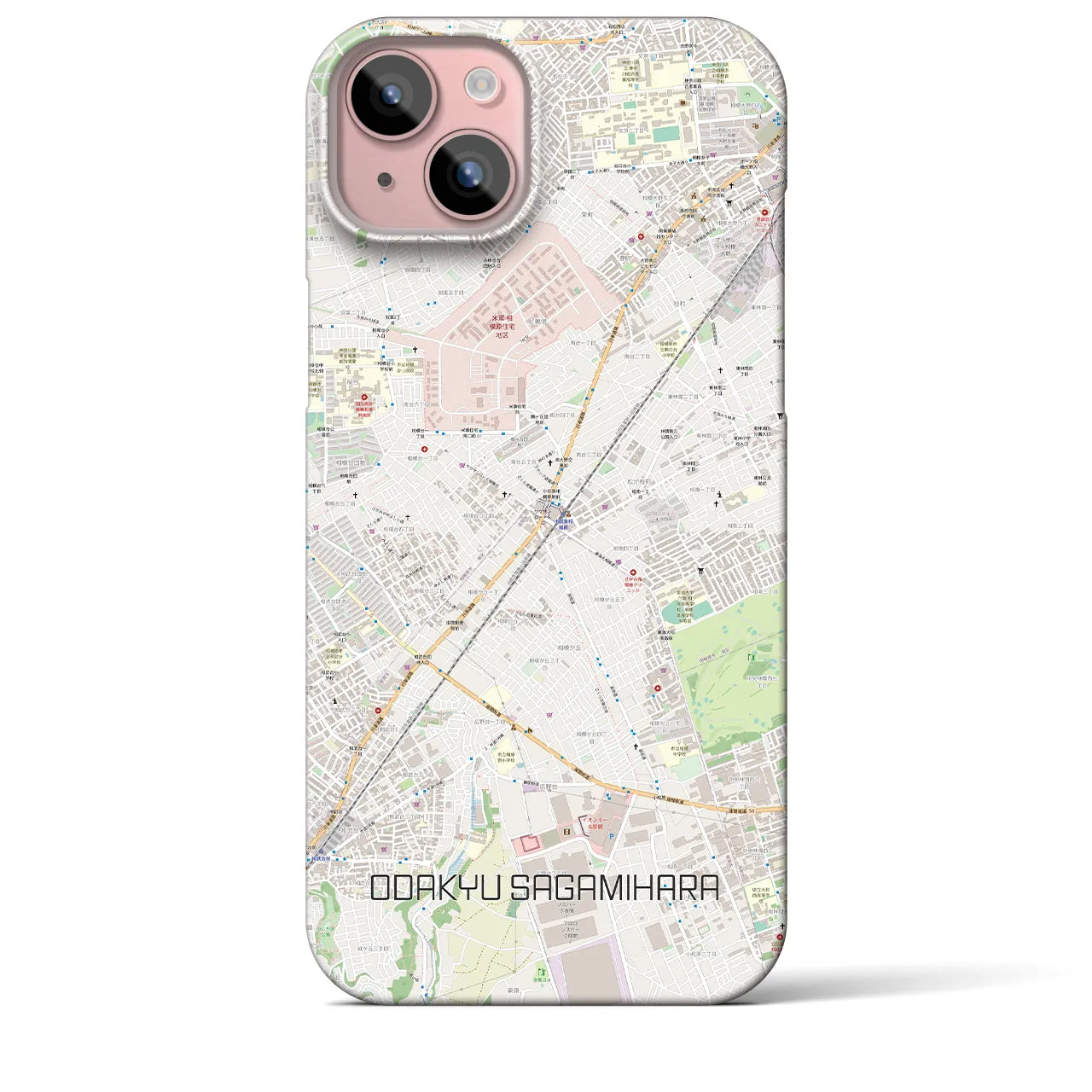 【小田急相模原】地図柄iPhoneケース（バックカバータイプ・ナチュラル）iPhone 15 Plus 用