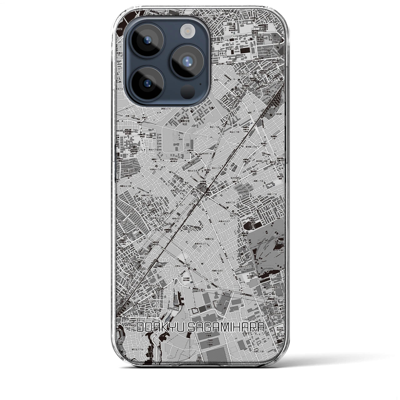 【小田急相模原】地図柄iPhoneケース（クリアタイプ・モノトーン）iPhone 15 Pro Max 用
