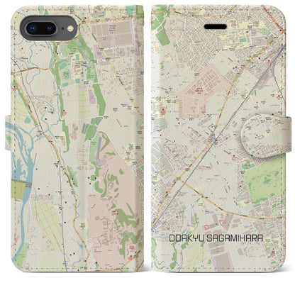 【小田急相模原（神奈川県）】地図柄iPhoneケース（手帳タイプ）ナチュラル・iPhone 8Plus /7Plus / 6sPlus / 6Plus 用