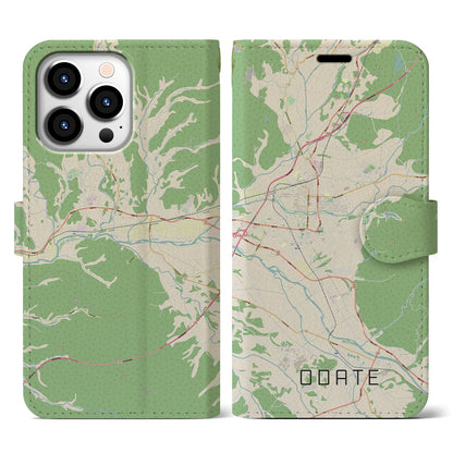 【大館（秋田県）】地図柄iPhoneケース（手帳タイプ）ナチュラル・iPhone 13 Pro 用