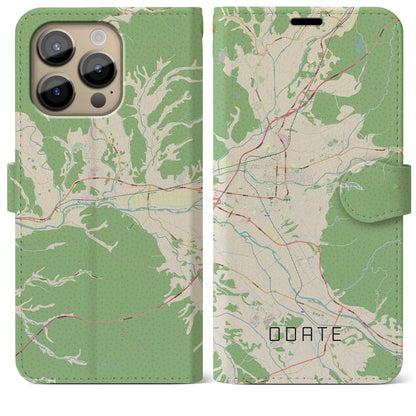 【大館（秋田県）】地図柄iPhoneケース（手帳タイプ）ナチュラル・iPhone 14 Pro Max 用