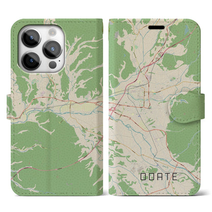 【大館（秋田県）】地図柄iPhoneケース（手帳タイプ）ナチュラル・iPhone 14 Pro 用