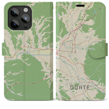 【大館（秋田県）】地図柄iPhoneケース（手帳タイプ）ナチュラル・iPhone 15 Pro Max 用