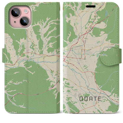 【大館（秋田県）】地図柄iPhoneケース（手帳タイプ）ナチュラル・iPhone 15 Plus 用