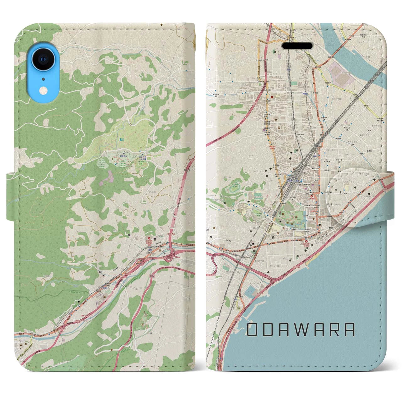 【小田原】地図柄iPhoneケース（手帳両面タイプ・ナチュラル）iPhone XR 用
