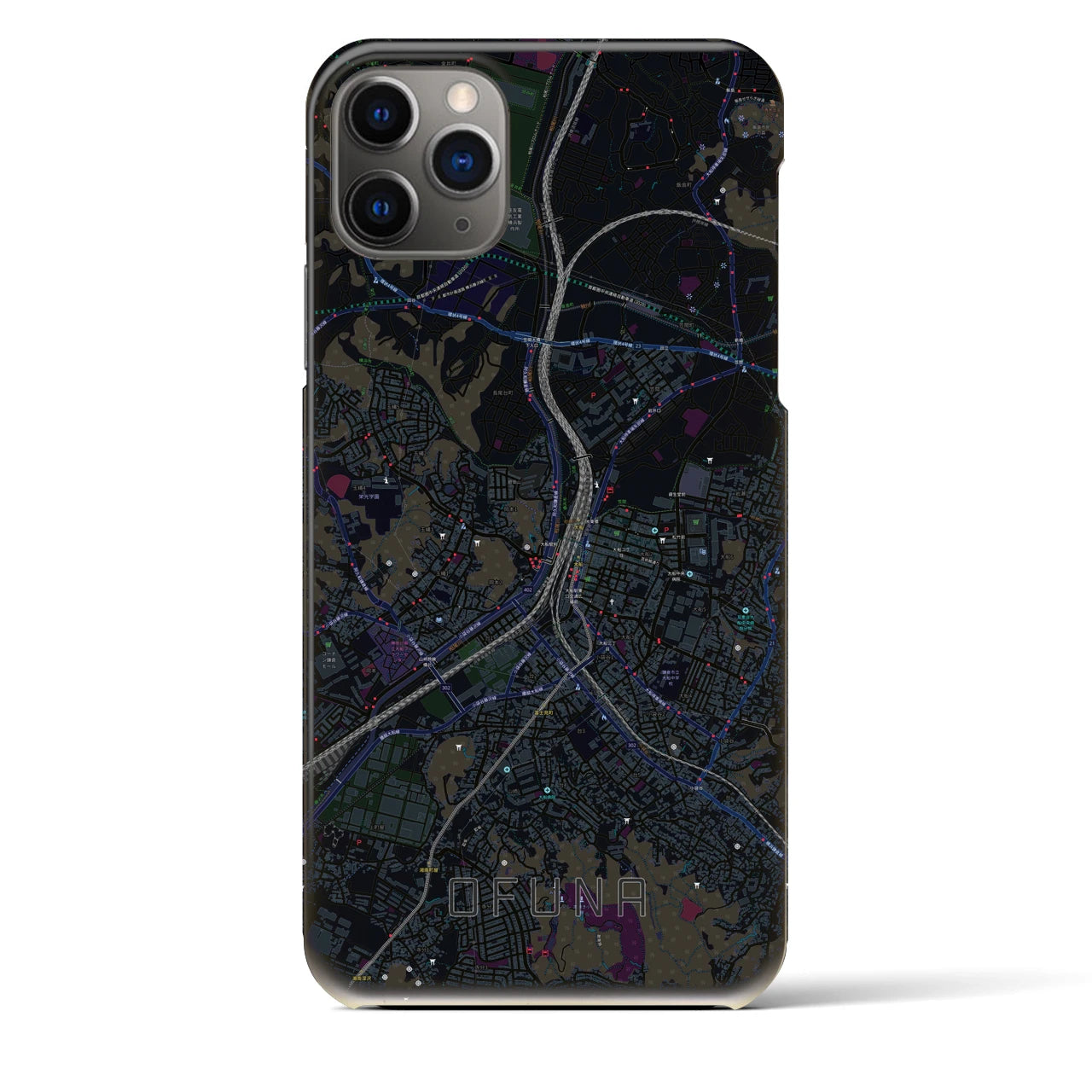 【大船】地図柄iPhoneケース（バックカバータイプ・ブラック）iPhone 11 Pro Max 用