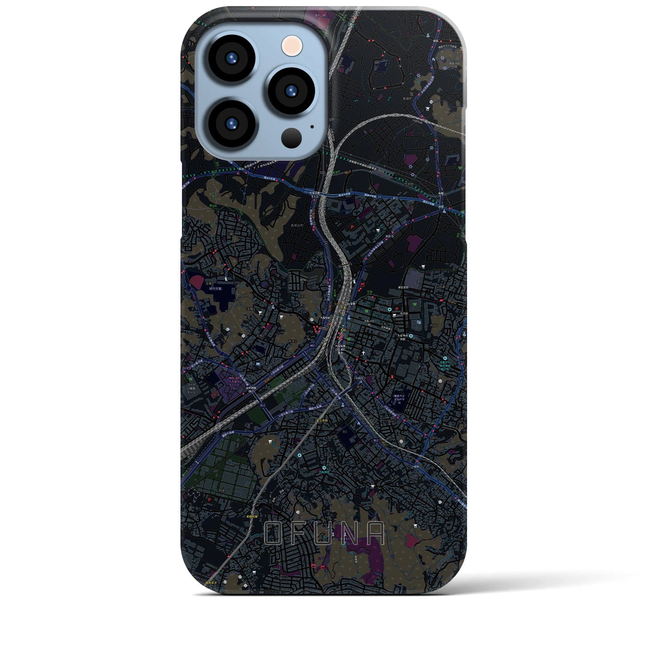 【大船】地図柄iPhoneケース（バックカバータイプ・ブラック）iPhone 13 Pro Max 用