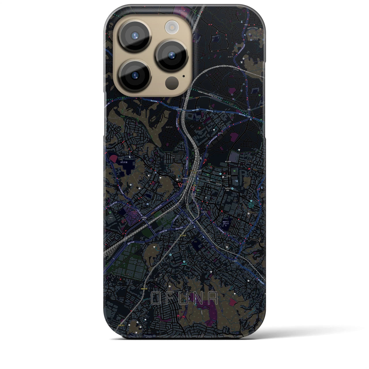【大船】地図柄iPhoneケース（バックカバータイプ・ブラック）iPhone 14 Pro Max 用
