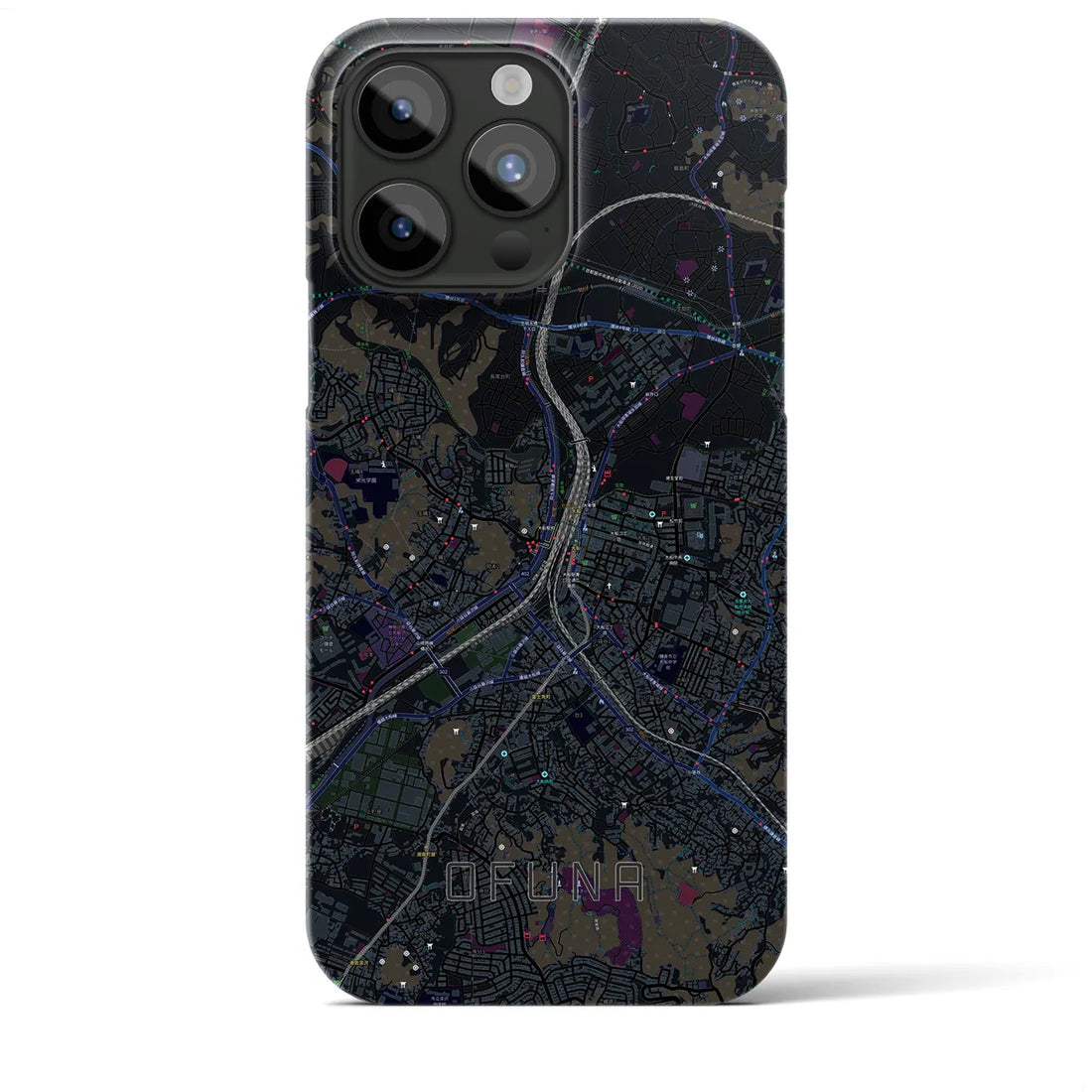 【大船】地図柄iPhoneケース（バックカバータイプ・ブラック）iPhone 15 Pro Max 用
