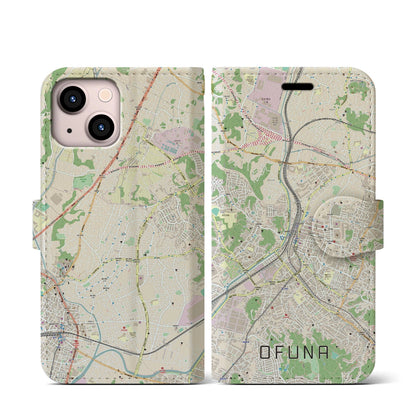 【大船（神奈川県）】地図柄iPhoneケース（手帳タイプ）ナチュラル・iPhone 13 mini 用