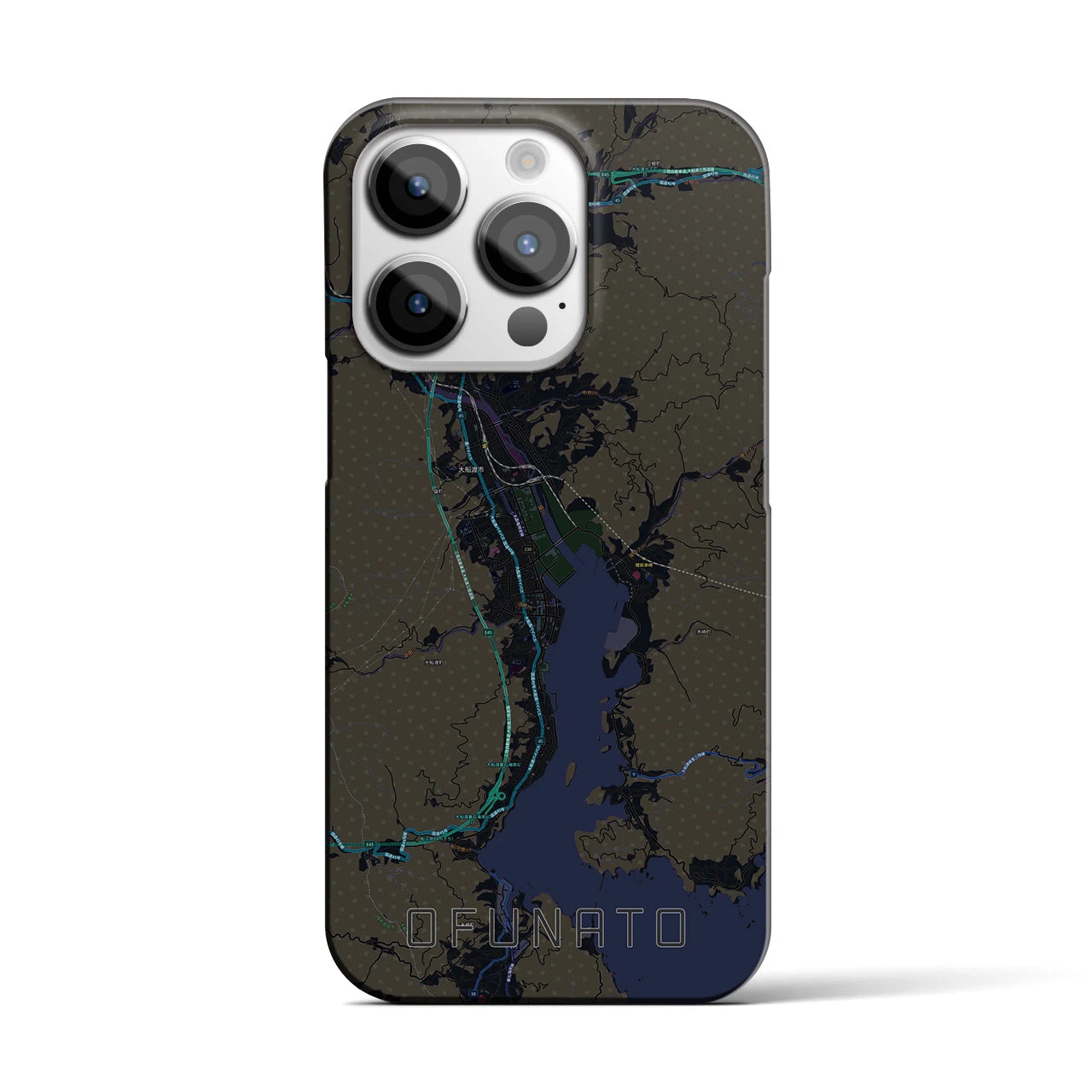 【大船渡】地図柄iPhoneケース（バックカバータイプ・ブラック）iPhone 14 Pro 用