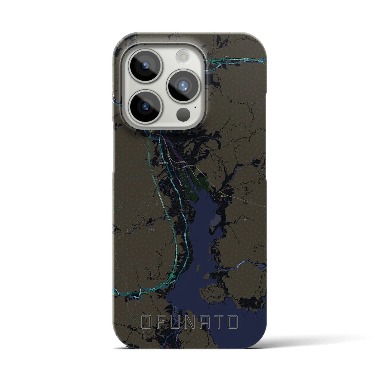 【大船渡】地図柄iPhoneケース（バックカバータイプ・ブラック）iPhone 15 Pro 用