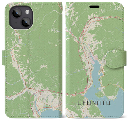 【大船渡（岩手県）】地図柄iPhoneケース（手帳タイプ）ナチュラル・iPhone 14 Plus 用