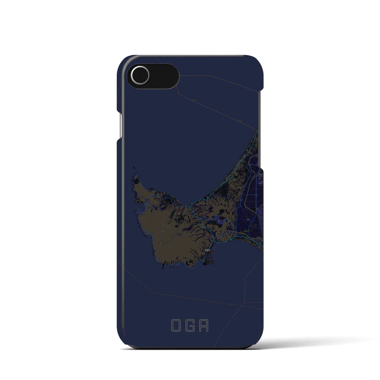【男鹿】地図柄iPhoneケース（バックカバータイプ・ブラック）iPhone SE（第3 / 第2世代） / 8 / 7 / 6s / 6 用