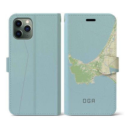 【男鹿（秋田県）】地図柄iPhoneケース（手帳タイプ）ナチュラル・iPhone 11 Pro 用