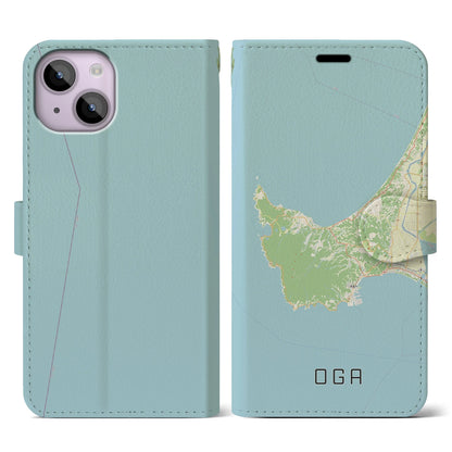 【男鹿（秋田県）】地図柄iPhoneケース（手帳タイプ）ナチュラル・iPhone 14 用