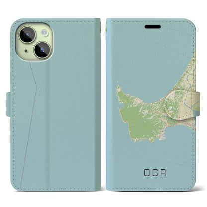 【男鹿（秋田県）】地図柄iPhoneケース（手帳タイプ）ナチュラル・iPhone 15 用