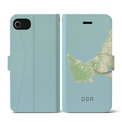 【男鹿（秋田県）】地図柄iPhoneケース（手帳タイプ）ナチュラル・iPhone SE（第3 / 第2世代） / 8 / 7 / 6s / 6 用