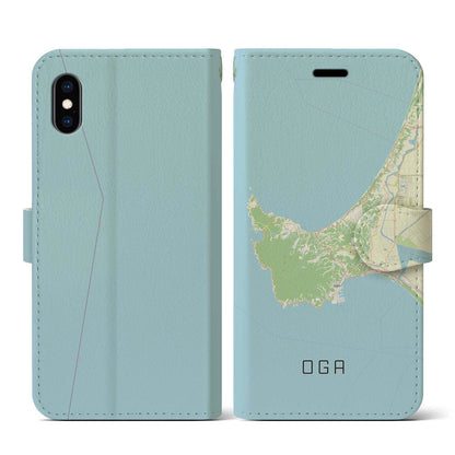 【男鹿（秋田県）】地図柄iPhoneケース（手帳タイプ）ナチュラル・iPhone XS / X 用