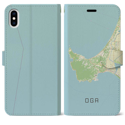 【男鹿（秋田県）】地図柄iPhoneケース（手帳タイプ）ナチュラル・iPhone XS Max 用