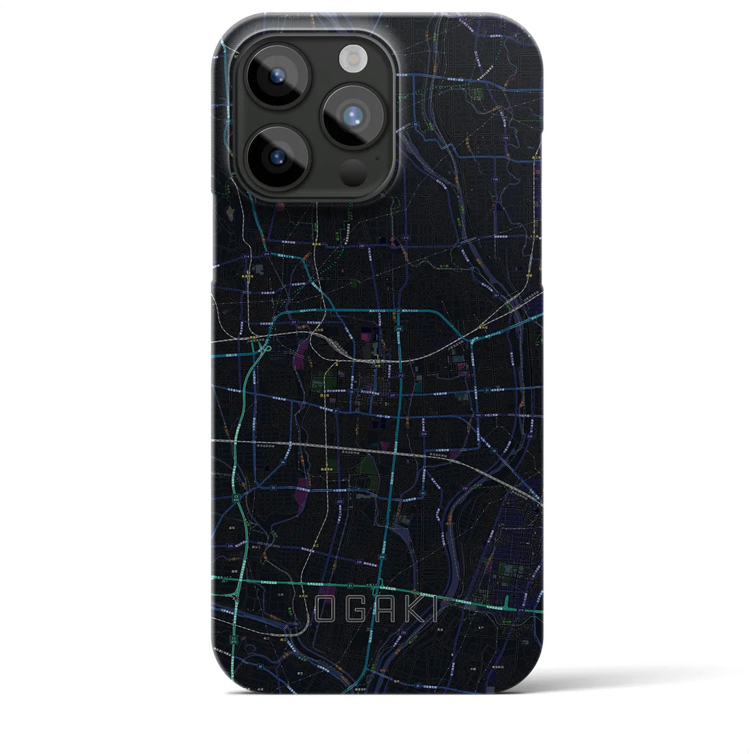 【大垣】地図柄iPhoneケース（バックカバータイプ・ブラック）iPhone 15 Pro Max 用