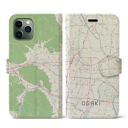 【大垣（岐阜県）】地図柄iPhoneケース（手帳タイプ）ナチュラル・iPhone 11 Pro 用