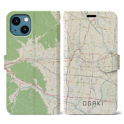 【大垣（岐阜県）】地図柄iPhoneケース（手帳タイプ）ナチュラル・iPhone 13 用