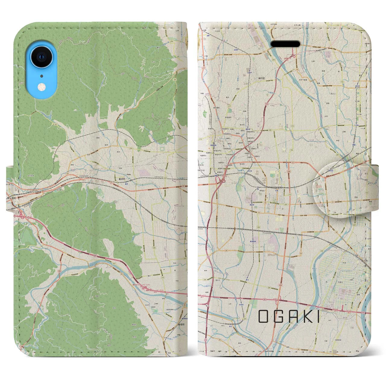 【大垣】地図柄iPhoneケース（手帳両面タイプ・ナチュラル）iPhone XR 用