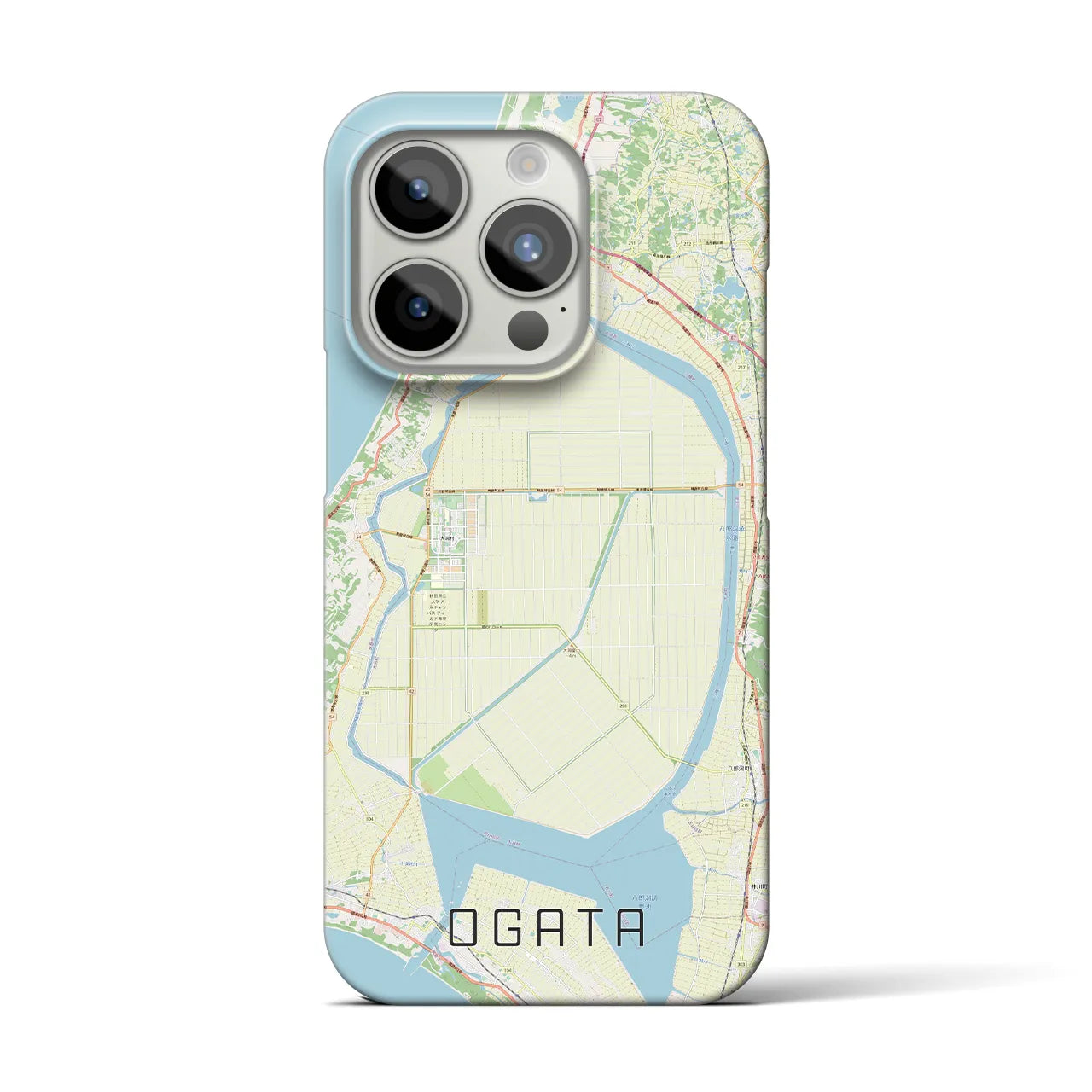 【大潟】地図柄iPhoneケース（バックカバータイプ・ナチュラル）iPhone 15 Pro 用