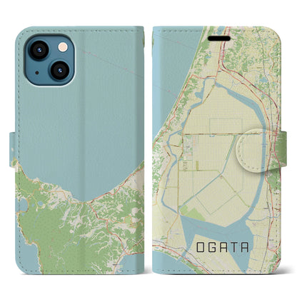 【大潟（秋田県）】地図柄iPhoneケース（手帳タイプ）ナチュラル・iPhone 13 用