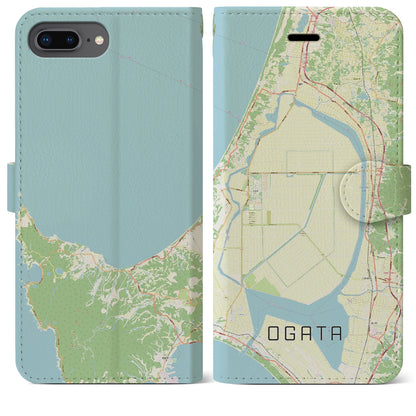 【大潟（秋田県）】地図柄iPhoneケース（手帳タイプ）ナチュラル・iPhone 8Plus /7Plus / 6sPlus / 6Plus 用