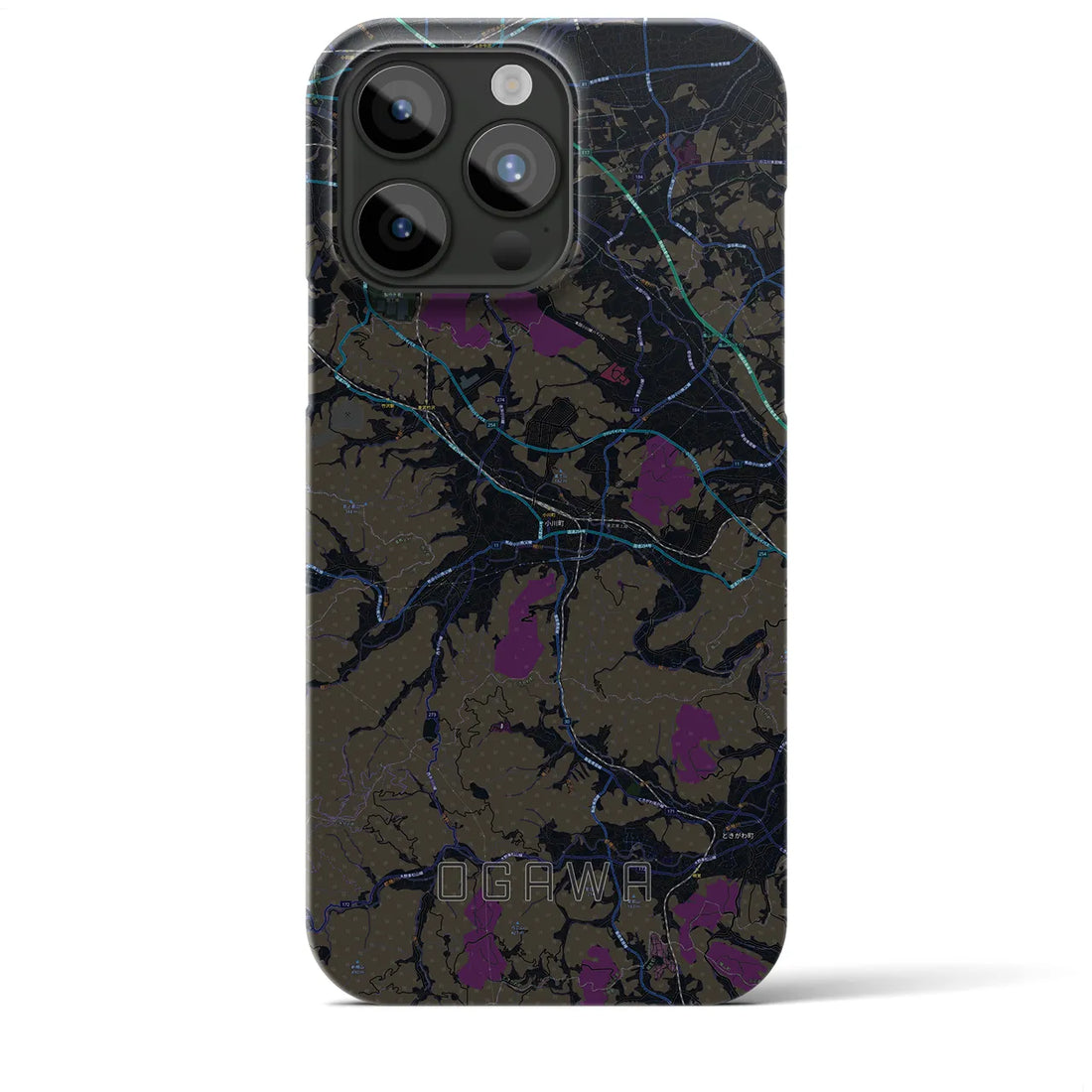 【小川（埼玉県）】地図柄iPhoneケース（バックカバータイプ・ブラック）iPhone 15 Pro Max 用