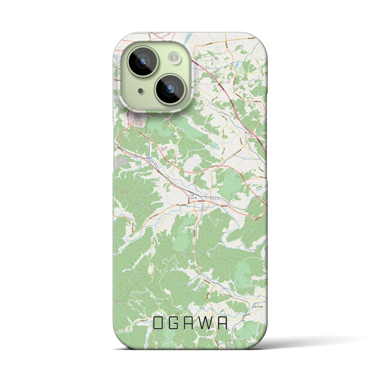 【小川（埼玉県）】地図柄iPhoneケース（バックカバータイプ・ナチュラル）iPhone 15 用