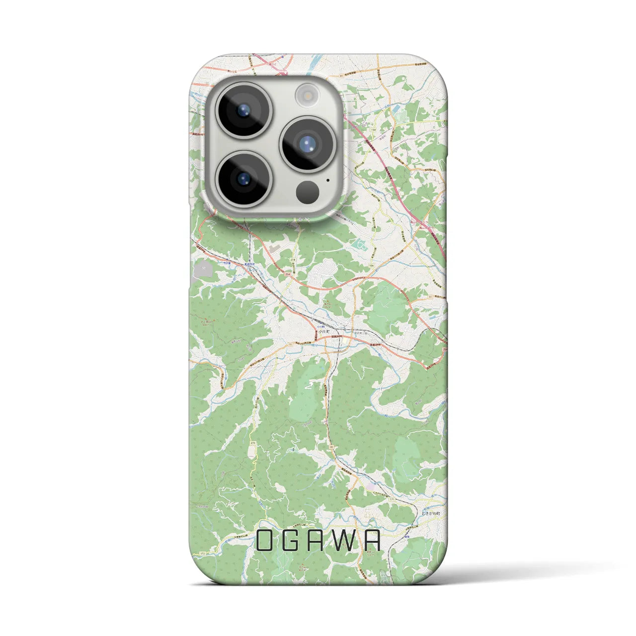 【小川（埼玉県）】地図柄iPhoneケース（バックカバータイプ・ナチュラル）iPhone 15 Pro 用