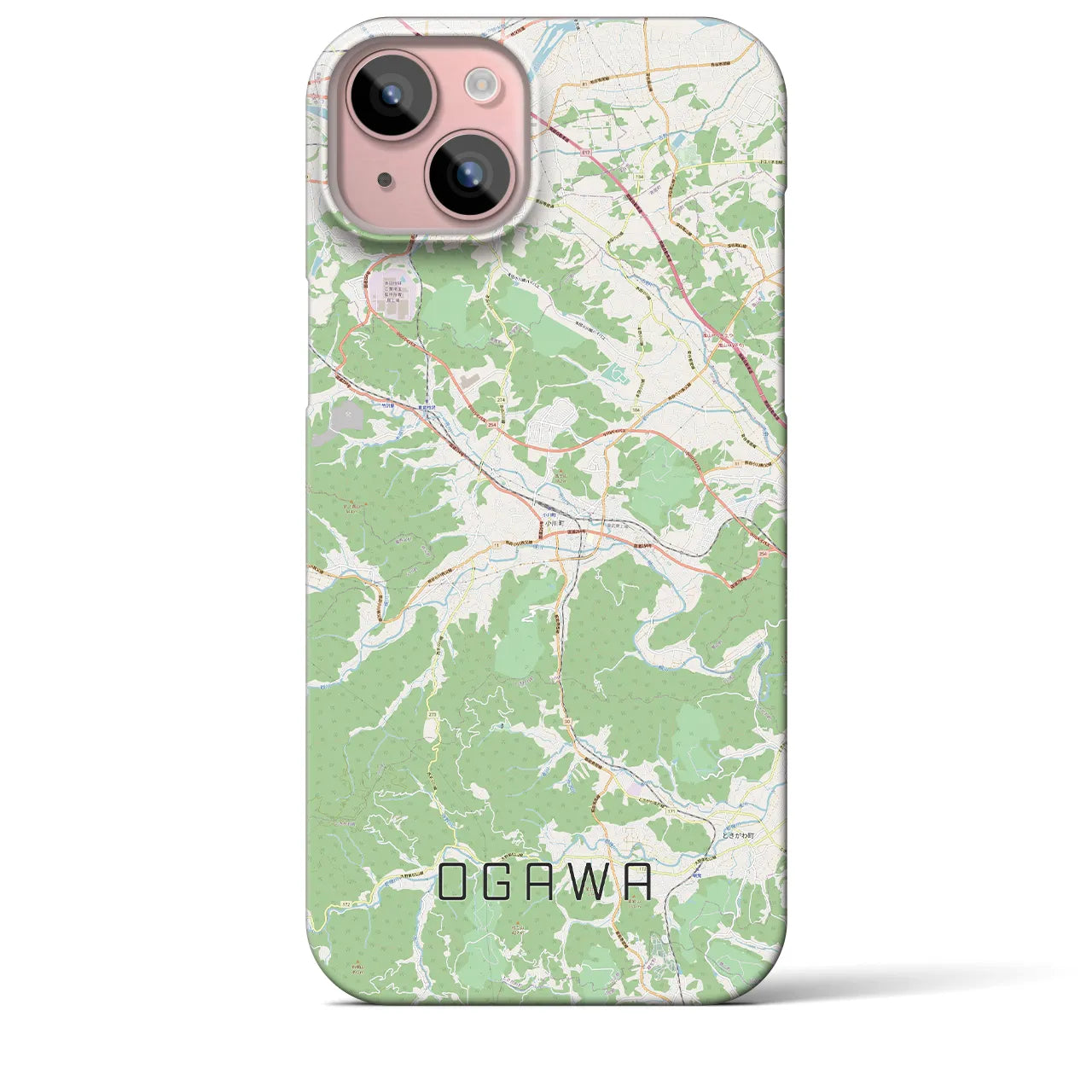 【小川（埼玉県）】地図柄iPhoneケース（バックカバータイプ・ナチュラル）iPhone 15 Plus 用