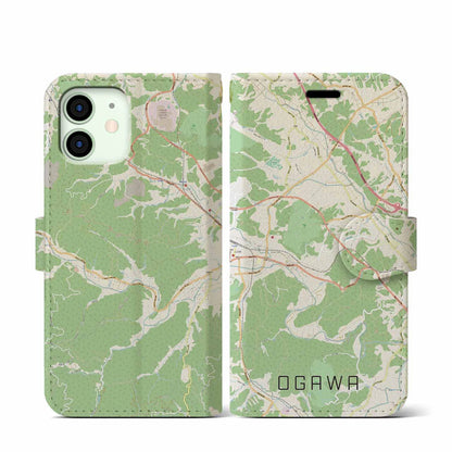 【小川（埼玉県）】地図柄iPhoneケース（手帳タイプ）ナチュラル・iPhone 12 mini 用