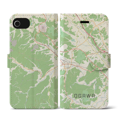 【小川（埼玉県）】地図柄iPhoneケース（手帳タイプ）ナチュラル・iPhone SE（第3 / 第2世代） / 8 / 7 / 6s / 6 用