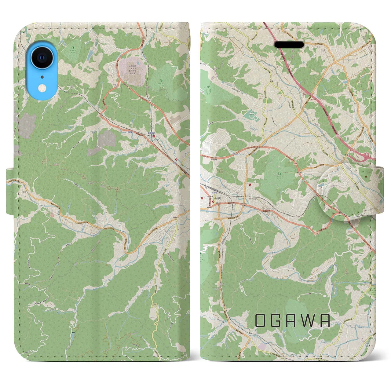 【小川（埼玉県）】地図柄iPhoneケース（手帳両面タイプ・ナチュラル）iPhone XR 用