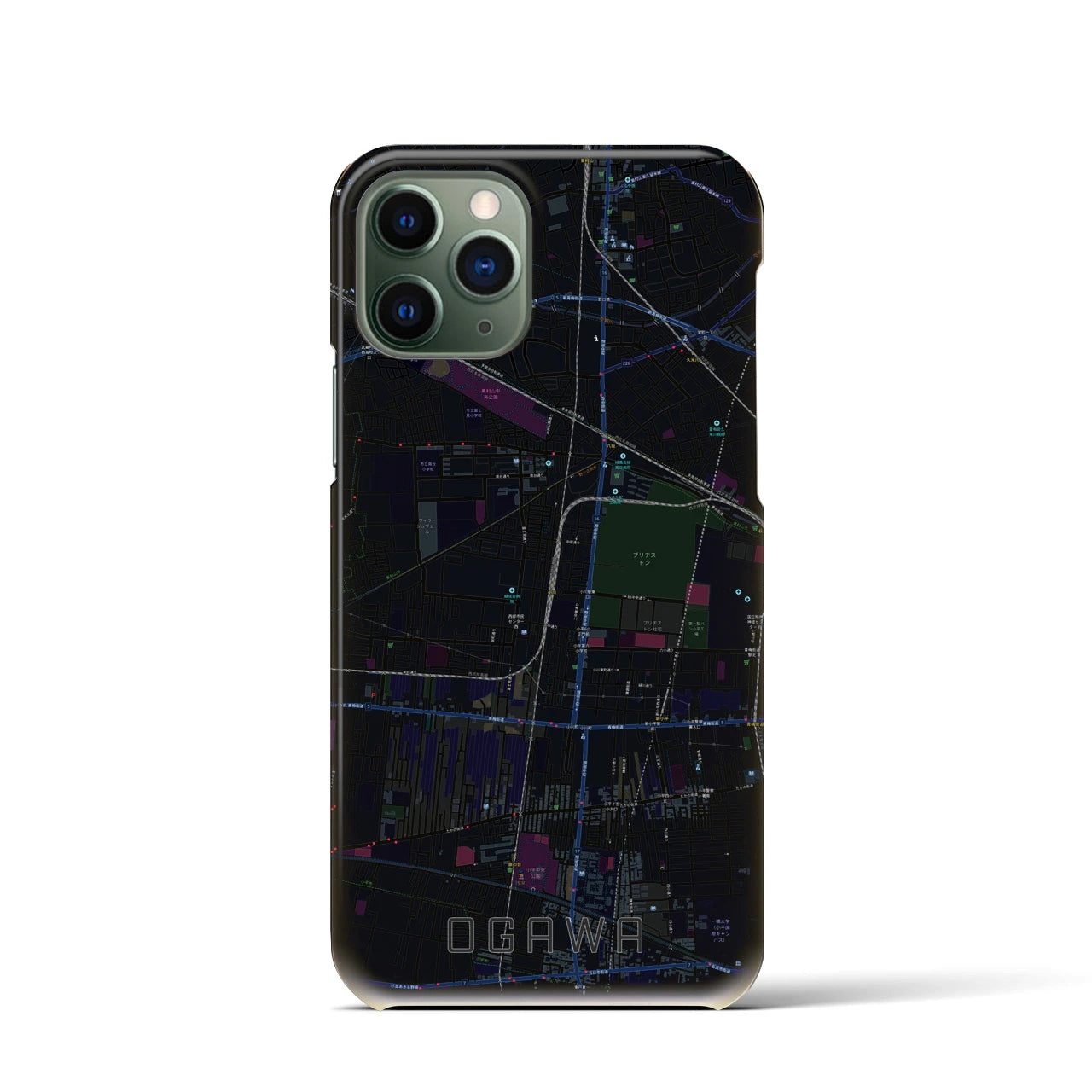 【小川】地図柄iPhoneケース（バックカバータイプ・ブラック）iPhone 11 Pro 用