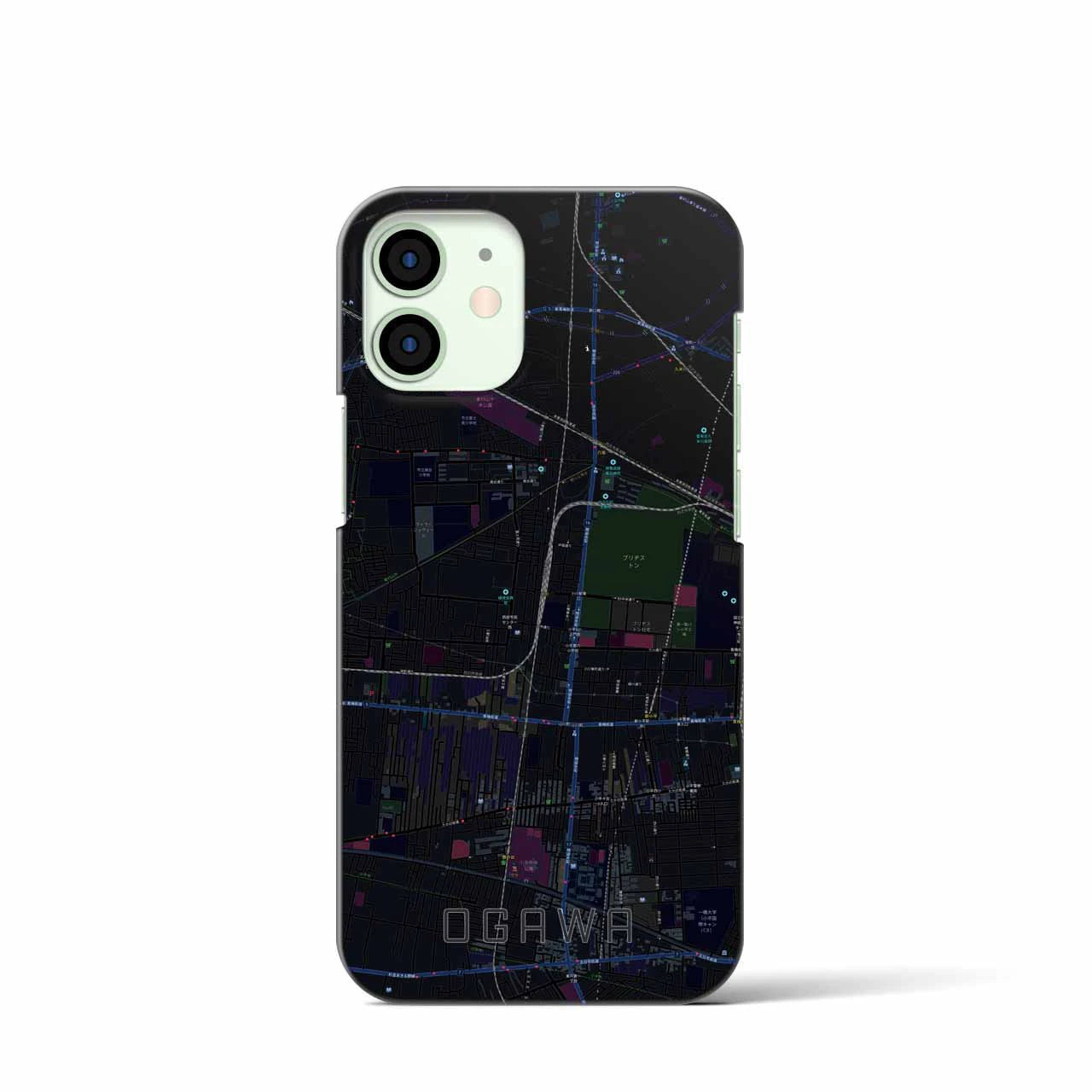 【小川】地図柄iPhoneケース（バックカバータイプ・ブラック）iPhone 12 mini 用
