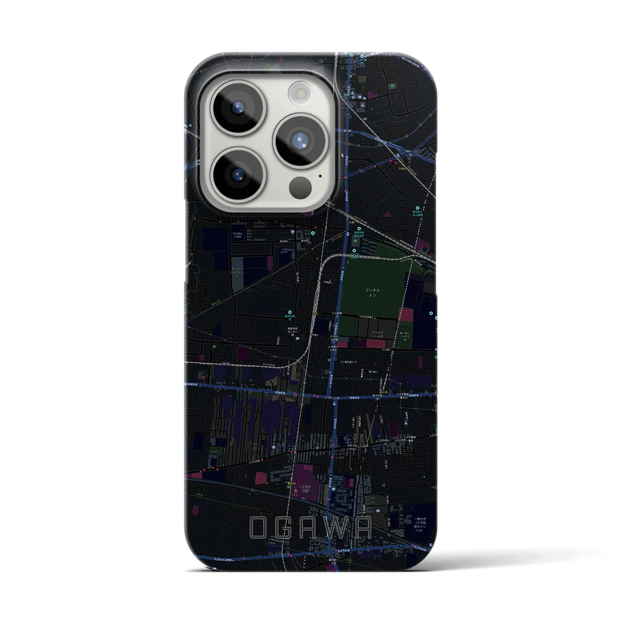 【小川】地図柄iPhoneケース（バックカバータイプ・ブラック）iPhone 15 Pro 用