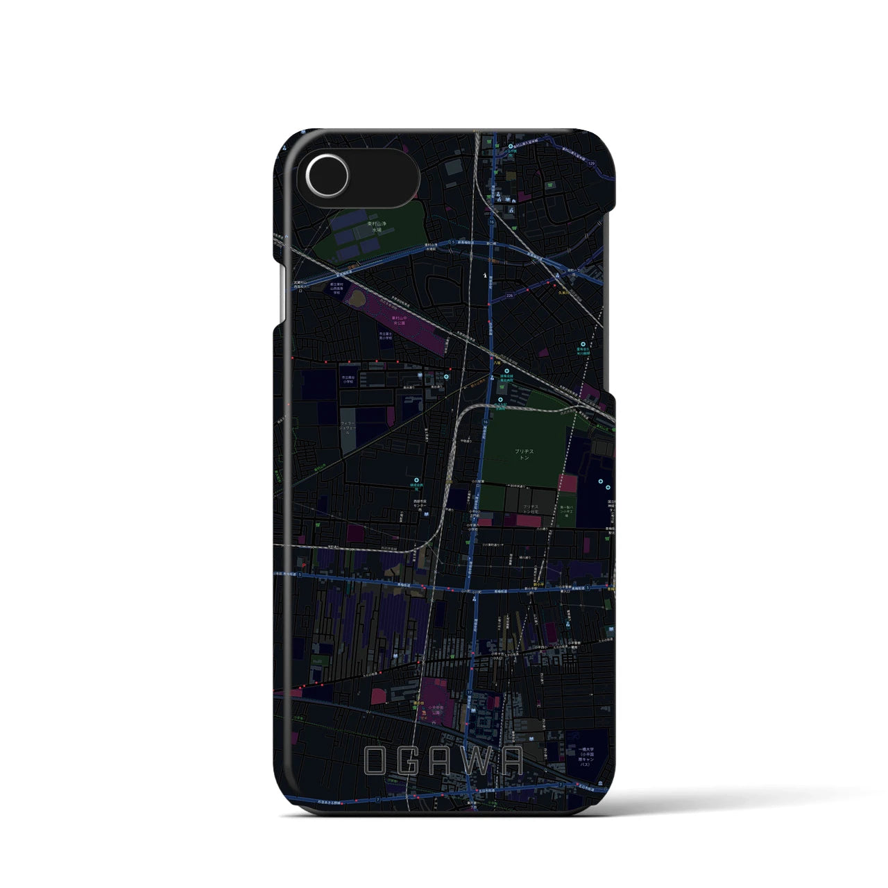 【小川】地図柄iPhoneケース（バックカバータイプ・ブラック）iPhone SE（第3 / 第2世代） / 8 / 7 / 6s / 6 用