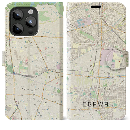 【小川】地図柄iPhoneケース（手帳両面タイプ・ナチュラル）iPhone 15 Pro Max 用