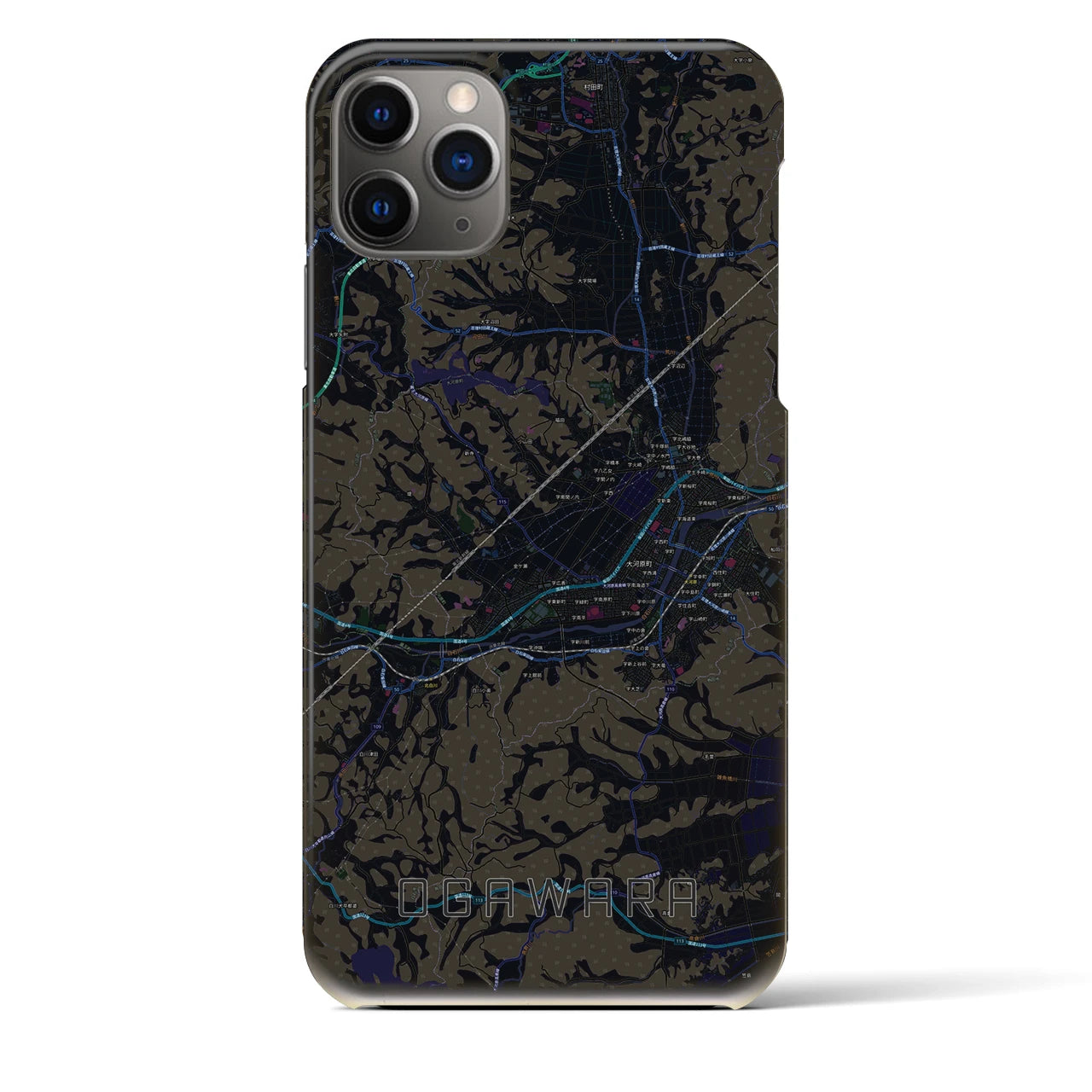 【大河原】地図柄iPhoneケース（バックカバータイプ・ブラック）iPhone 11 Pro Max 用