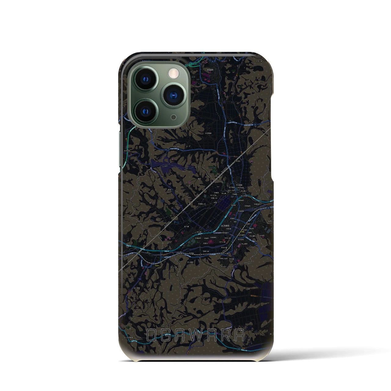 【大河原】地図柄iPhoneケース（バックカバータイプ・ブラック）iPhone 11 Pro 用
