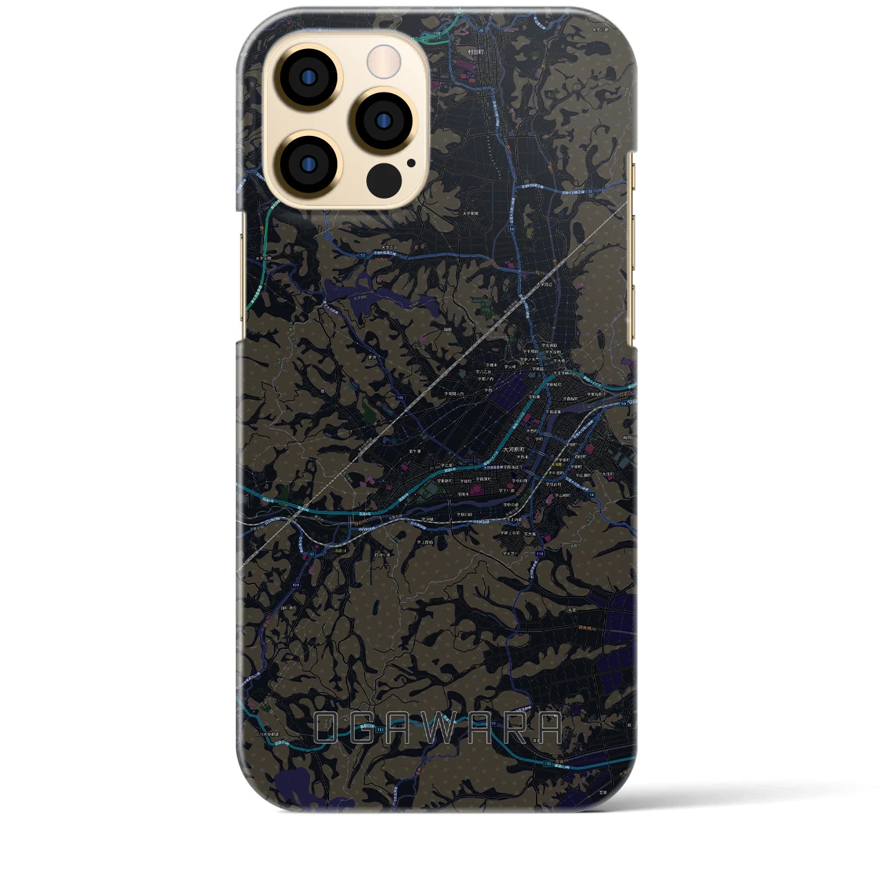 【大河原】地図柄iPhoneケース（バックカバータイプ・ブラック）iPhone 12 Pro Max 用